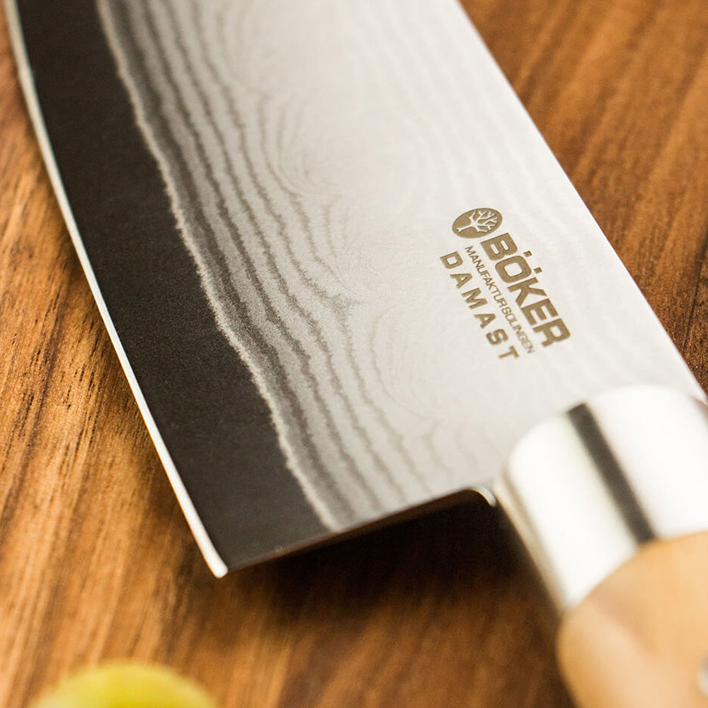 BÖKER | DAMASCUS OLIVE KNIFE TRIO WITH TOWEL